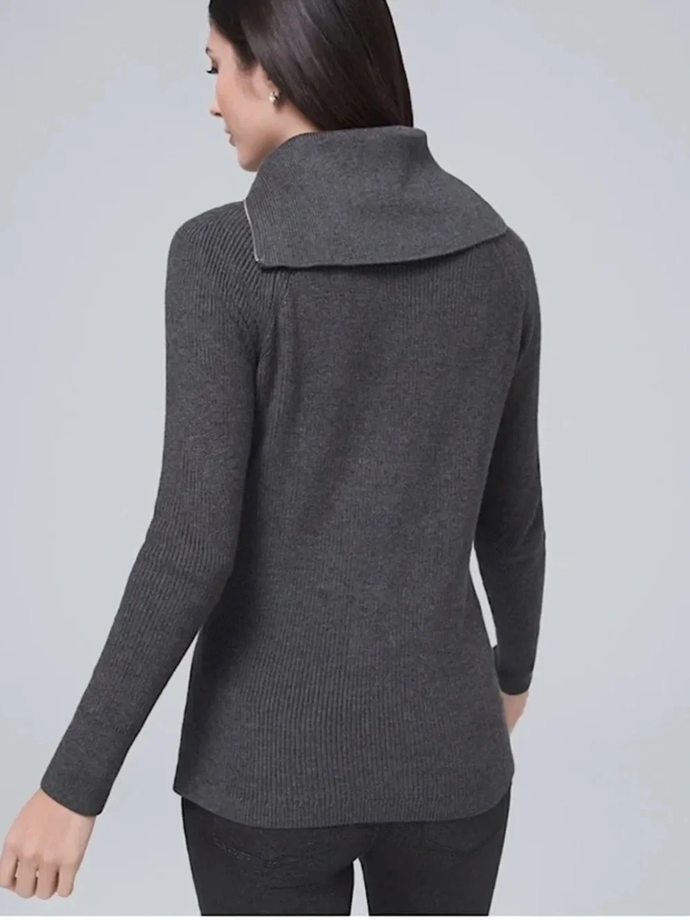 NWT White House Black Market Sweater Size Large Charcoal Grey Ribbed Zip Neck